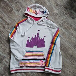 Disneyland Parks Retro Striped Castle Pullover Hoodie Sweatshirt Womens Size XL